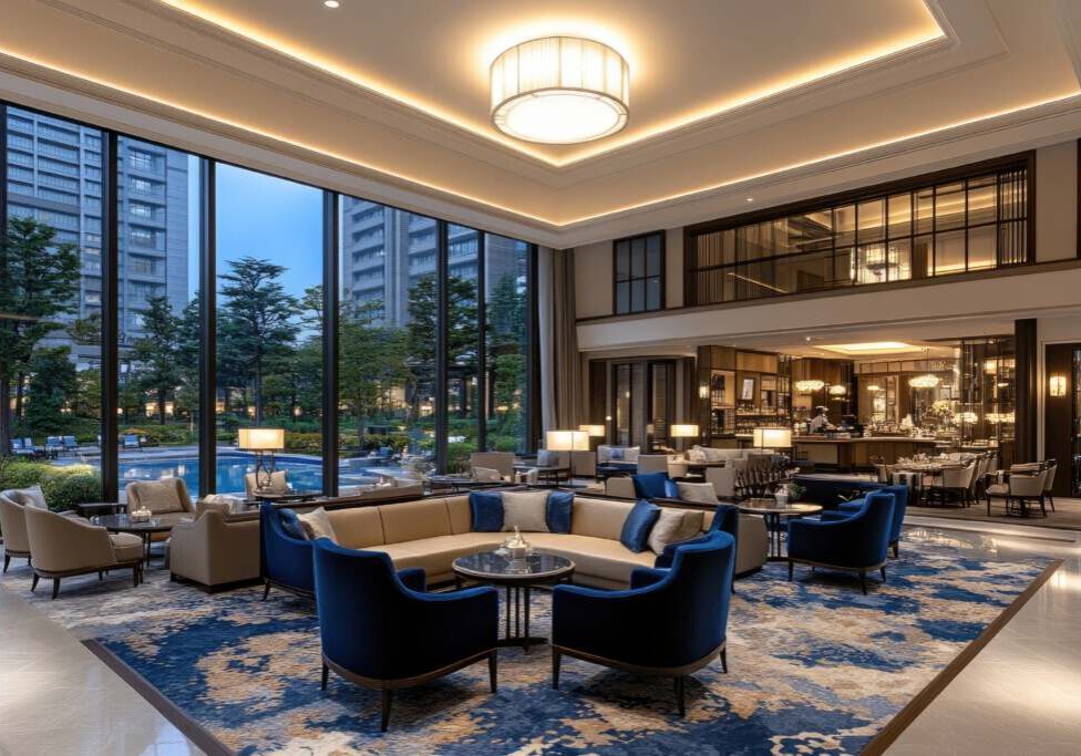 Luxurious hotel lobby with expansive views Luxurious hotel lobby with expansive views